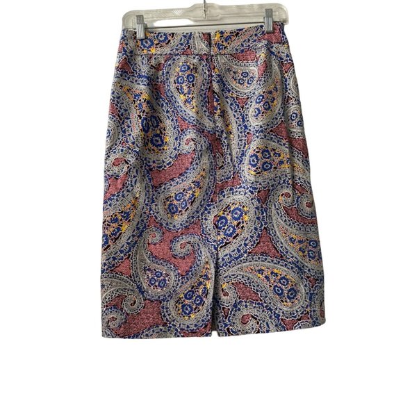 J Crew No 2 Pencil Skirt Blue Pink Paisley Size 2 - Picture 4 of 5